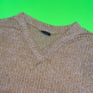 Caralase Womens Mustard Yellow Textured Knit V-Neck Long Sleeve Relaxed Top
